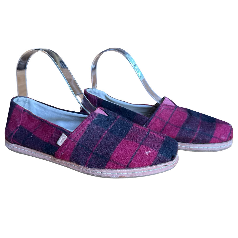 Toms Red Buffalo Plaid Check Woolen Comfy Slip On Loafers Flats Shoes sz 8